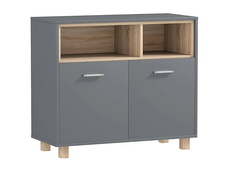 Meuble bas salle de bain BANNY gris et bois