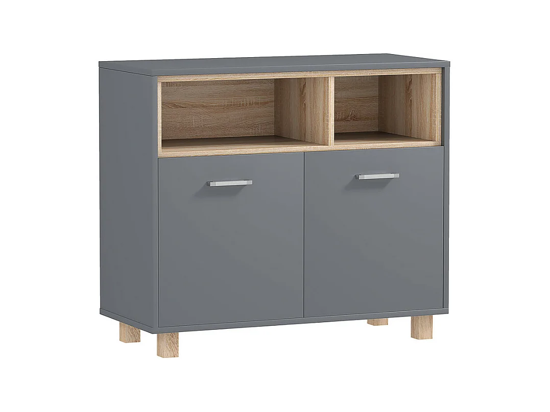 Meuble bas salle de bain BANNY gris et bois