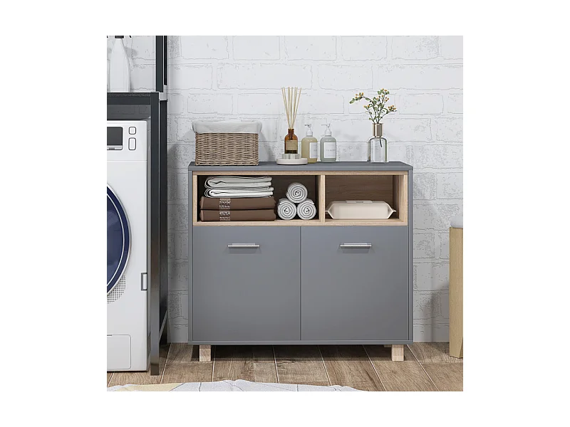 Meuble bas salle de bain BANNY gris et bois