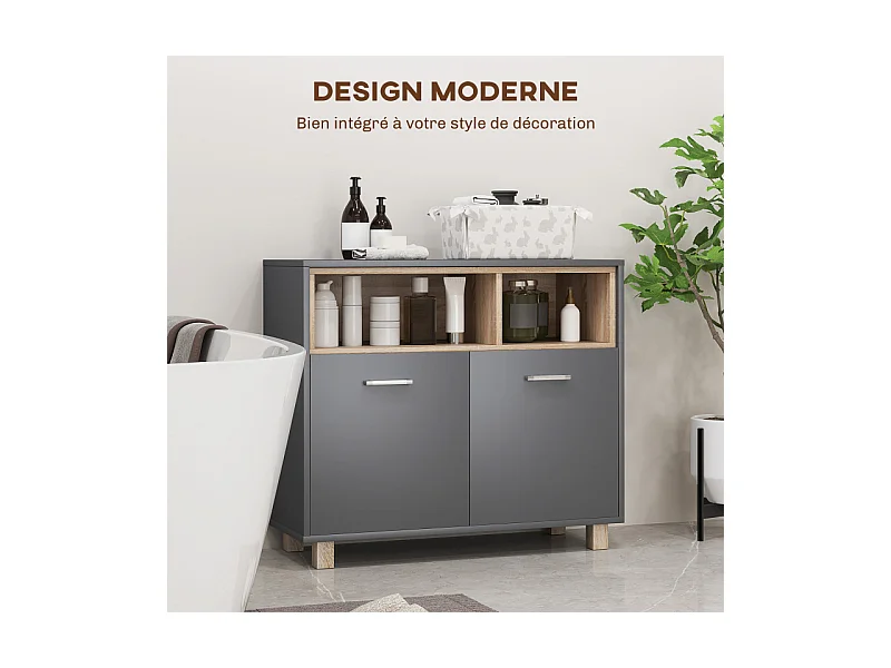 Meuble bas salle de bain BANNY gris et bois