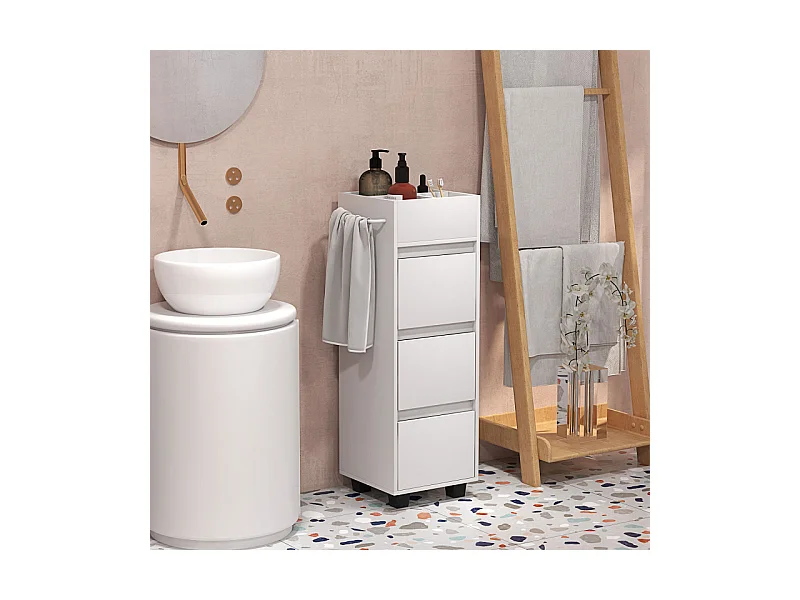 Meuble de salle de bain à roulettes CORINA blanc