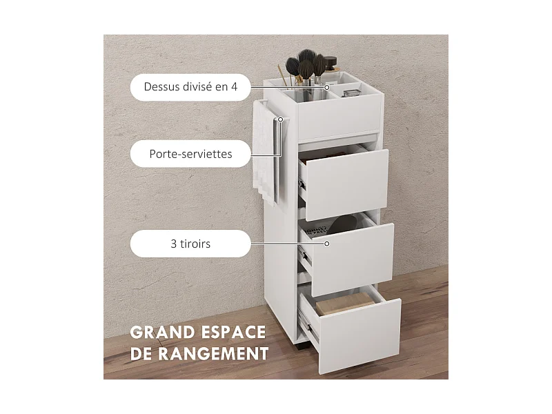 Meuble de salle de bain à roulettes CORINA blanc