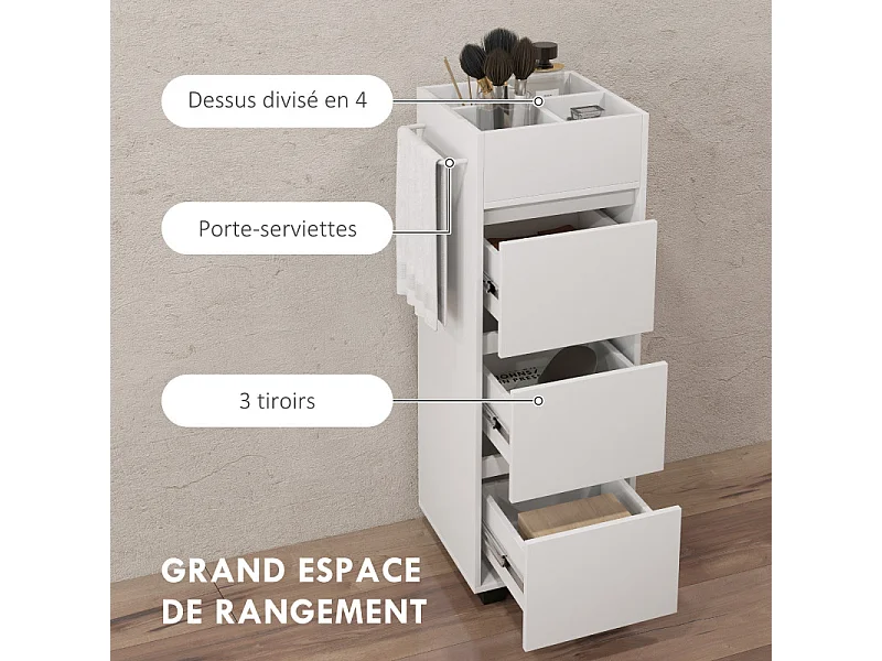 Meuble de salle de bain à roulettes CORINA blanc