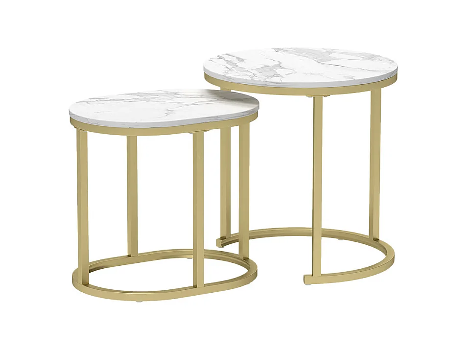 Lot de 2 tables basses gigognes THANIS aspect marbre et doré