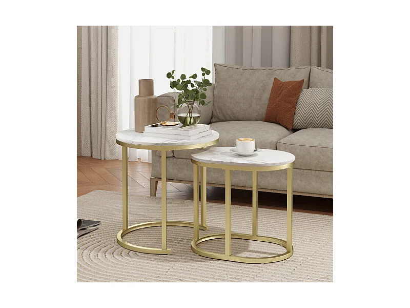 Lot de 2 tables basses gigognes THANIS aspect marbre et doré