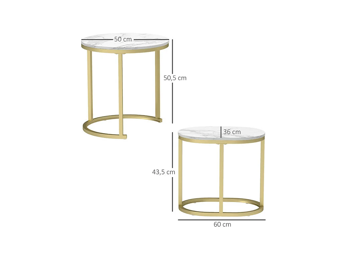 Lot de 2 tables basses gigognes THANIS aspect marbre et doré