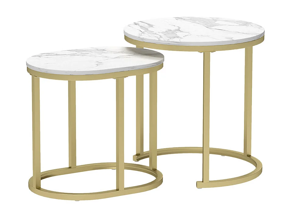 Lot de 2 tables basses gigognes THANIS aspect marbre et doré