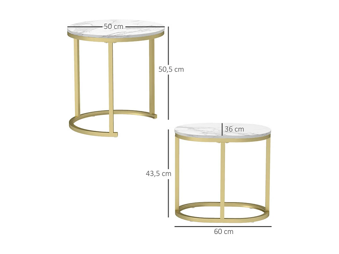 Lot de 2 tables basses gigognes THANIS aspect marbre et doré