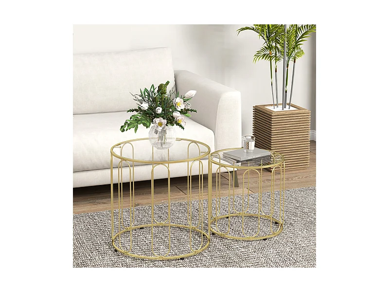 Lot de 2 tables gigognes PERSEE dorées