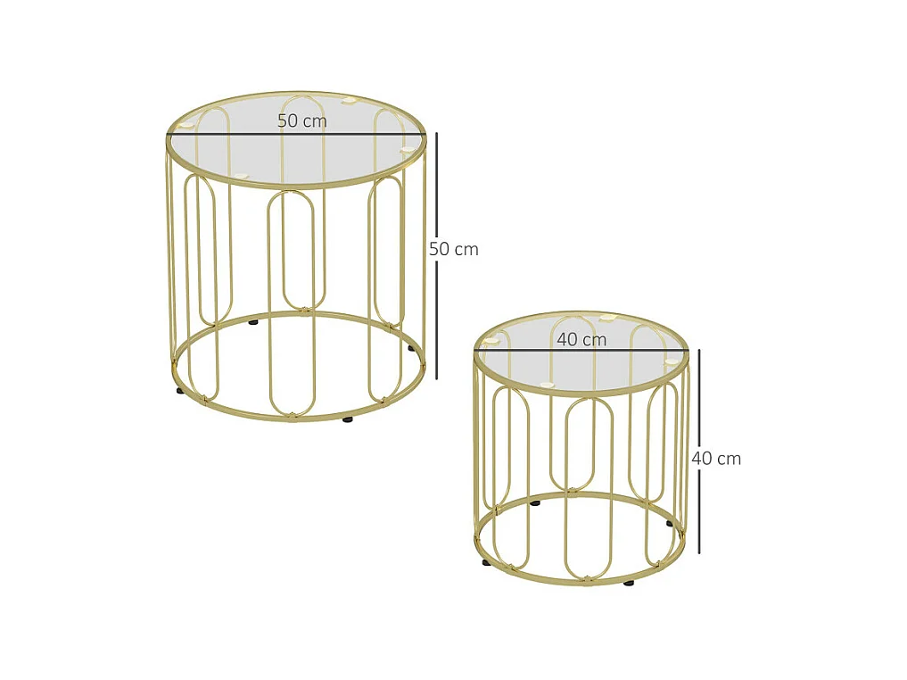 Lot de 2 tables gigognes PERSEE dorées