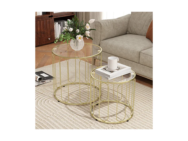 Lot de 2 tables gigognes PERSEE dorées