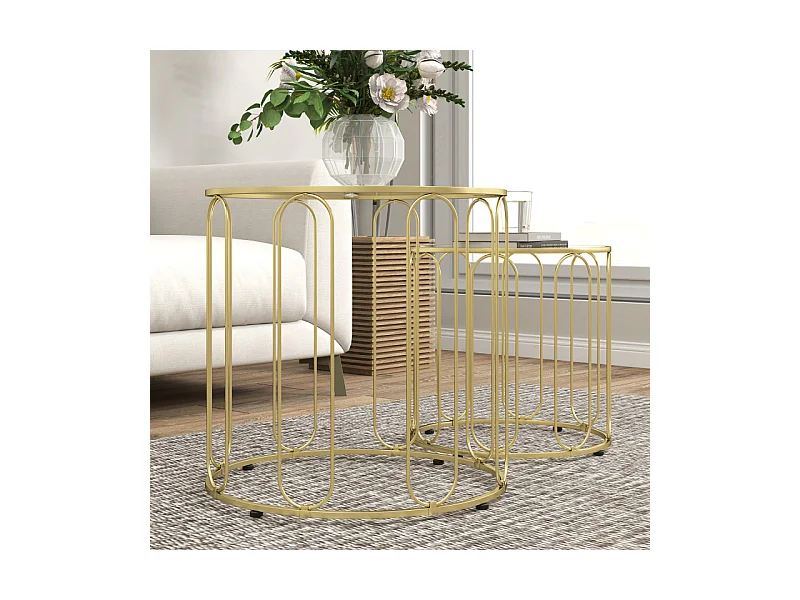 Lot de 2 tables gigognes PERSEE dorées