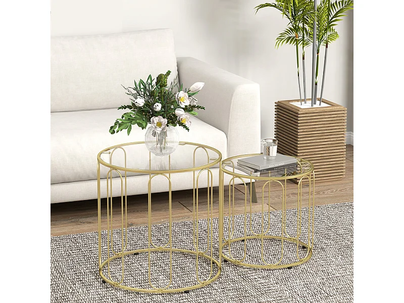 Lot de 2 tables gigognes PERSEE dorées