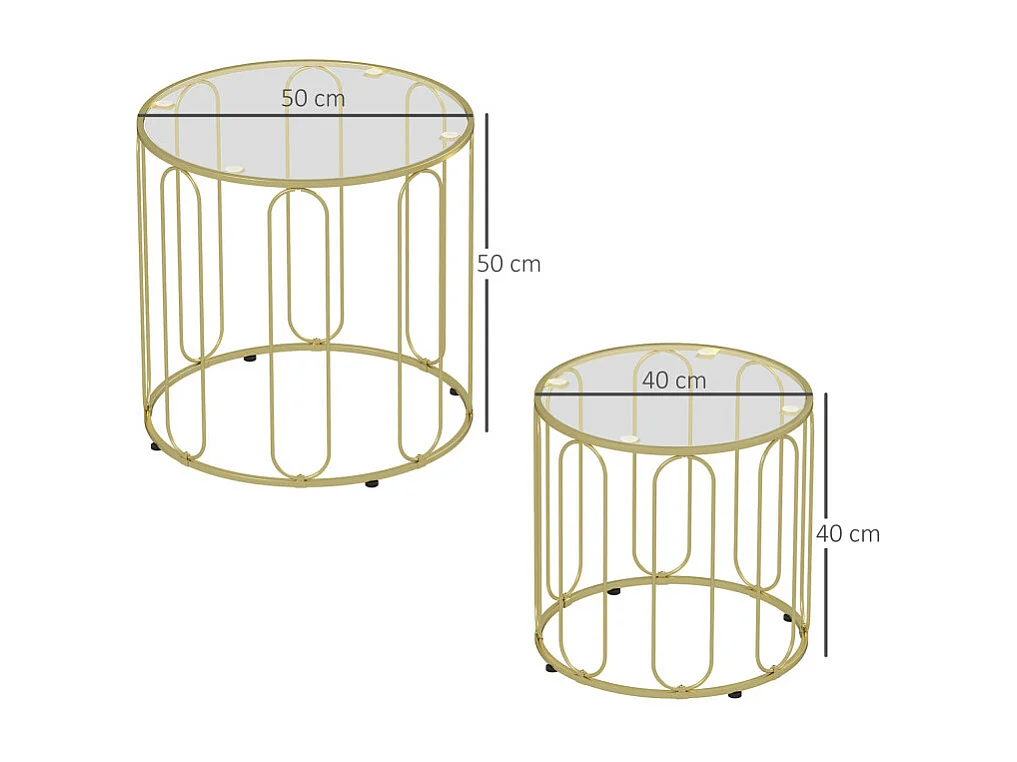 Lot de 2 tables gigognes PERSEE dorées