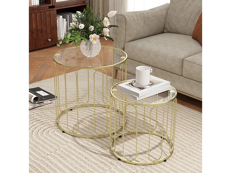 Lot de 2 tables gigognes PERSEE dorées