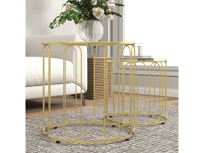 Lot de 2 tables gigognes PERSEE dorées