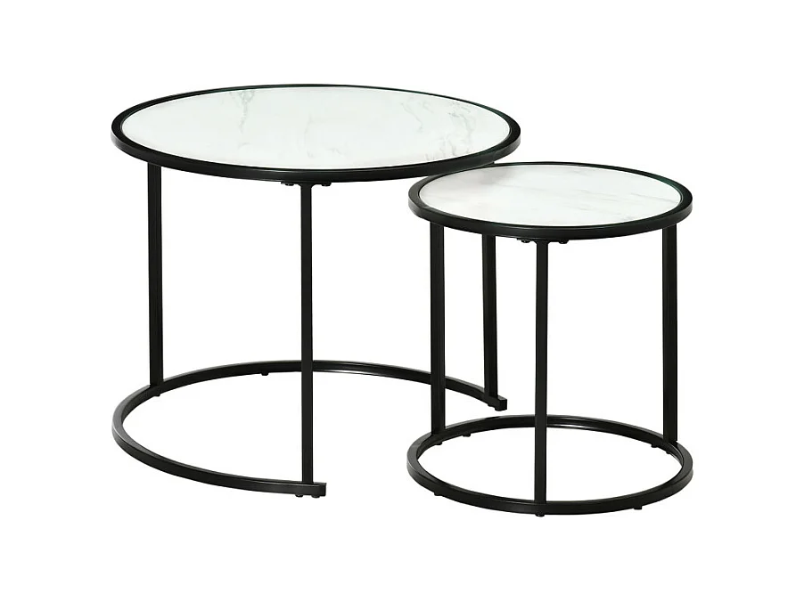 Lot de 2 tables basses rondes gigognes ORPHEE noires et blanches