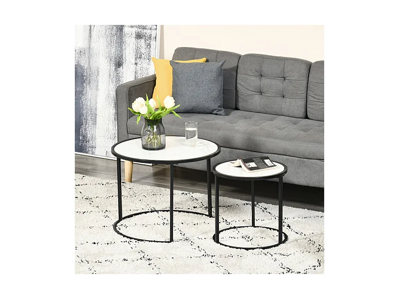 Lot de 2 tables basses rondes gigognes ORPHEE noires et blanches