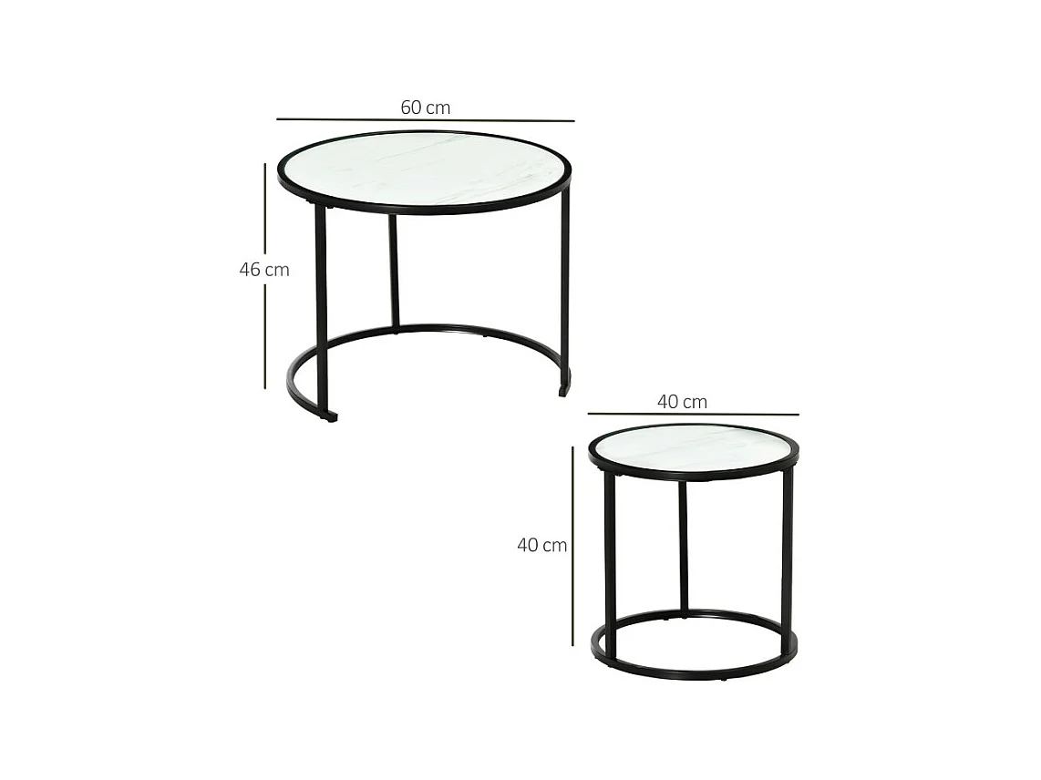 Lot de 2 tables basses rondes gigognes ORPHEE noires et blanches