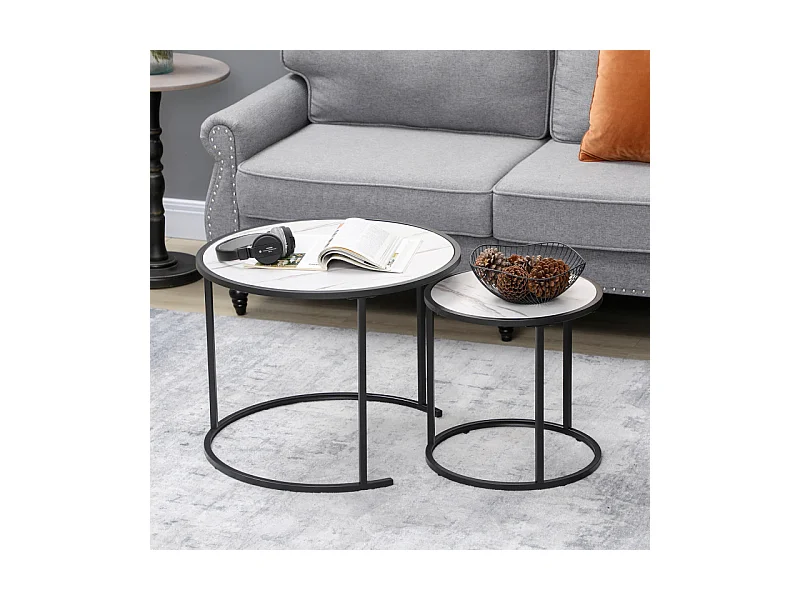 Lot de 2 tables basses rondes gigognes ORPHEE noires et blanches