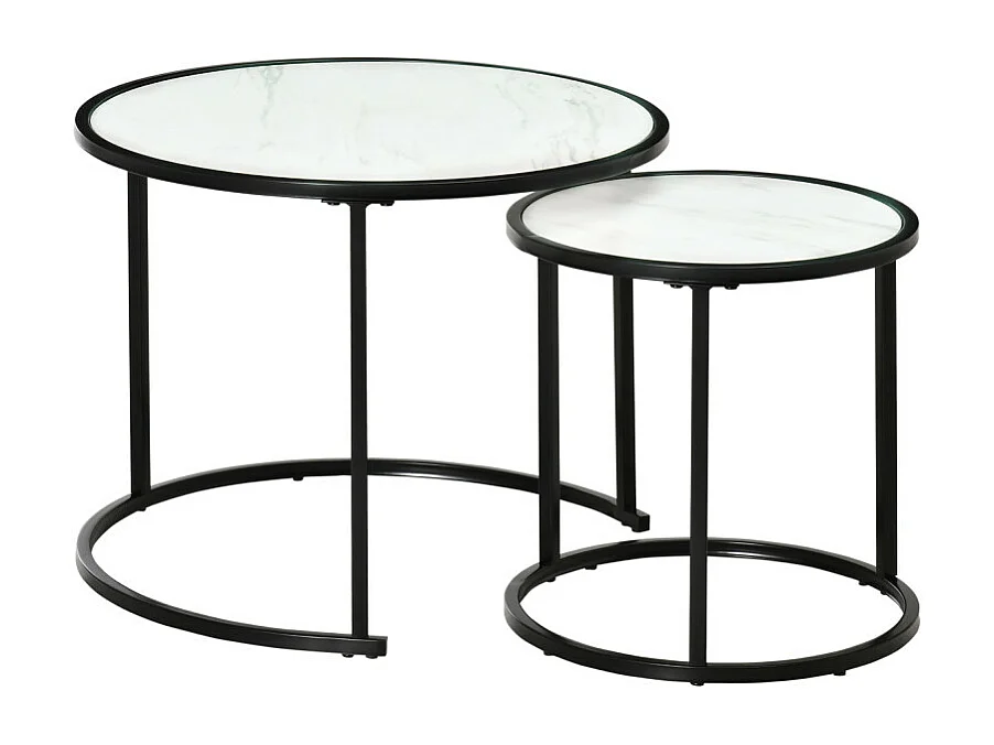 Lot de 2 tables basses rondes gigognes ORPHEE noires et blanches