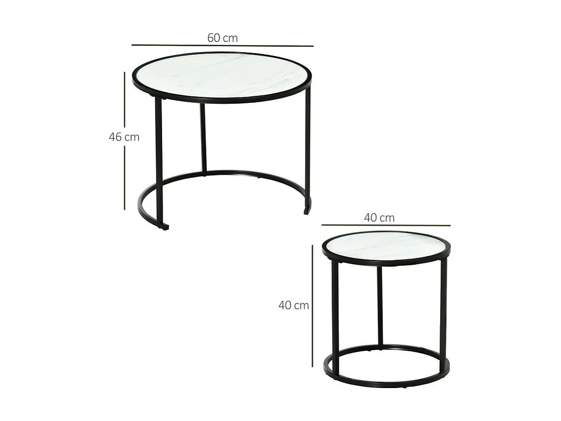 Lot de 2 tables basses rondes gigognes ORPHEE noires et blanches