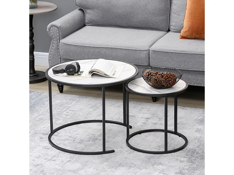 Lot de 2 tables basses rondes gigognes ORPHEE noires et blanches