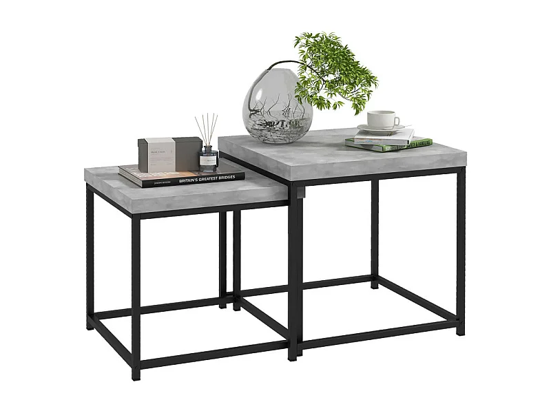 Lot de 2 tables basses gigognes carrées encastrables