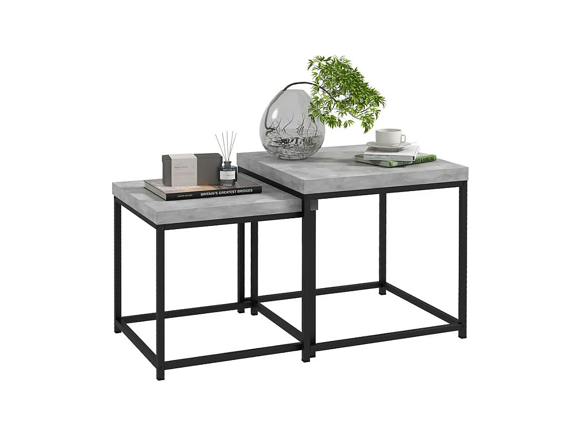 Lot de 2 tables basses gigognes carrées encastrables