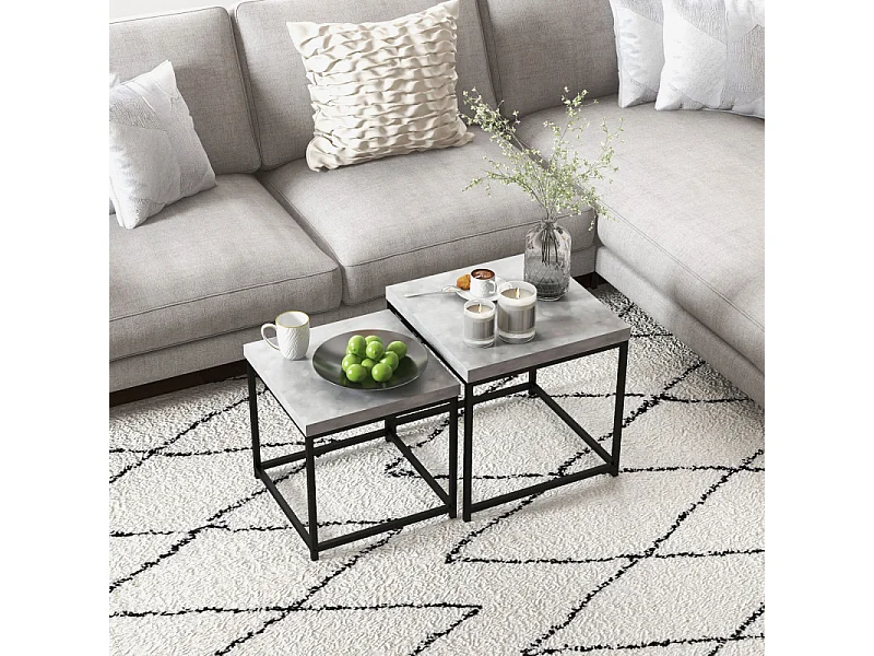 Lot de 2 tables basses gigognes carrées encastrables