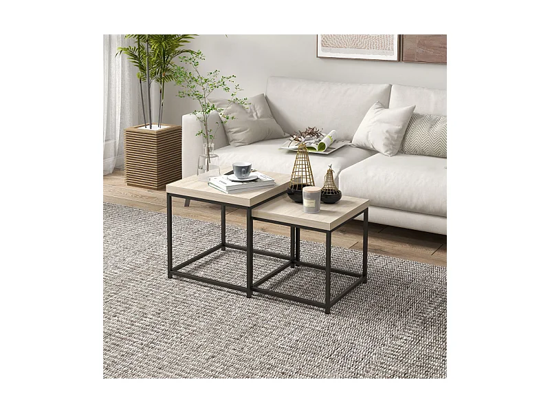 Lot de 2 tables basses carrées gigognes TOM noires et chêne clair