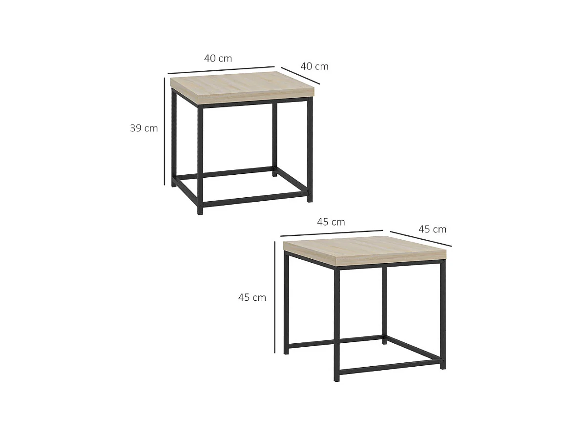 Lot de 2 tables basses carrées gigognes TOM noires et chêne clair
