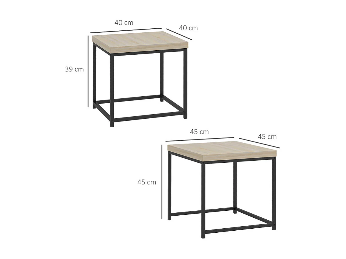 Lot de 2 tables basses carrées gigognes TOM noires et chêne clair