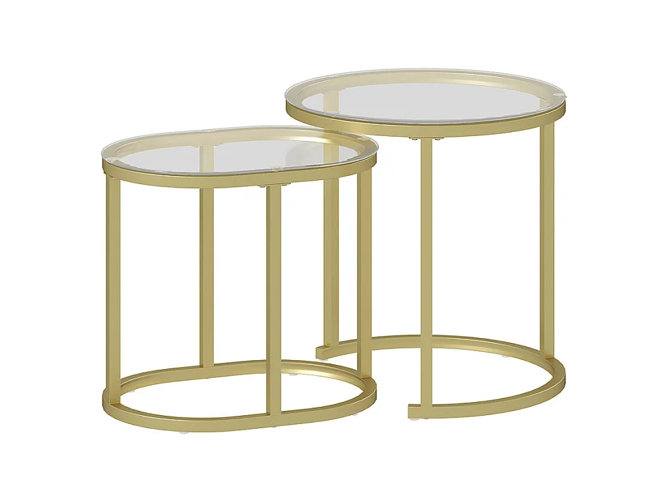 Lot de 2 tables basses gigognes LEONIS verre trempé et doré