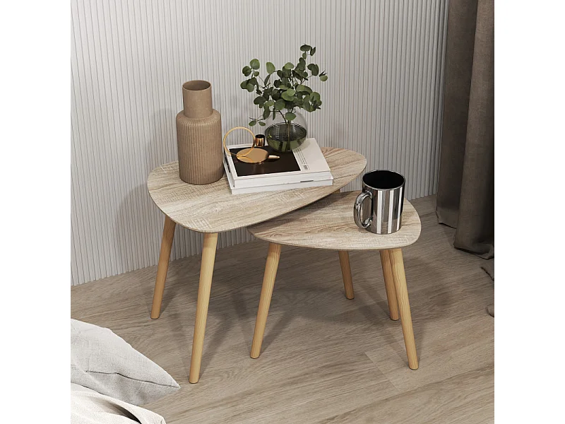 Lot de 2 tables basses gigognes ANGLET bois naturel