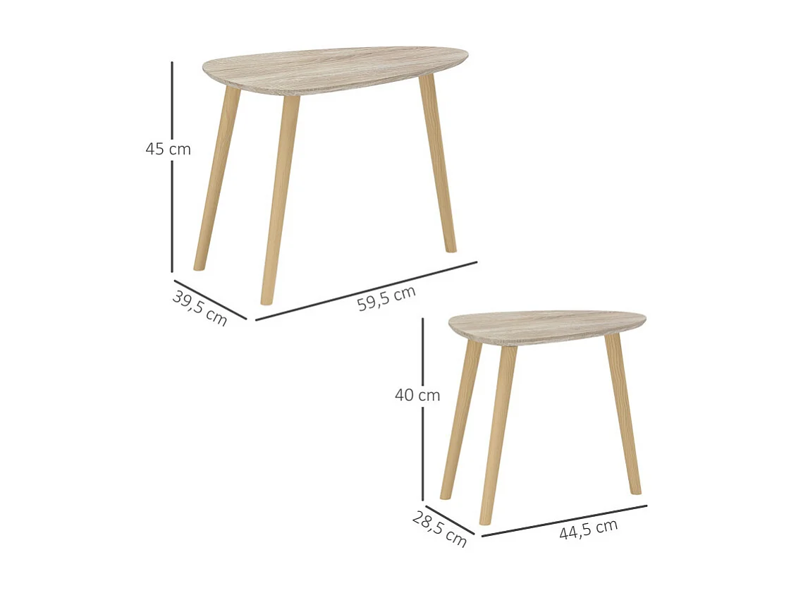 Lot de 2 tables basses gigognes ANGLET bois naturel
