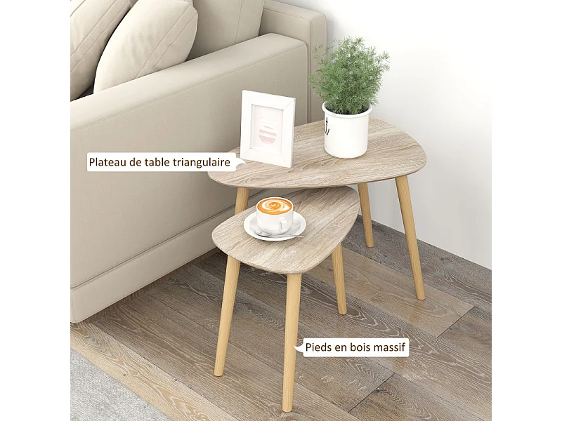 Lot de 2 tables basses gigognes ANGLET bois naturel