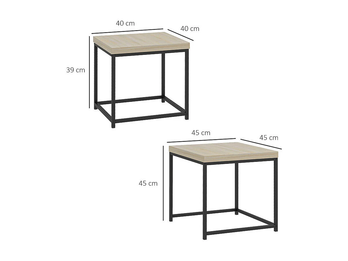 Lot de 3 tables basses gigognes carrées encastrables
