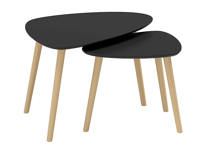 Lot de 2 tables basses gigognes BIDART noir et bois