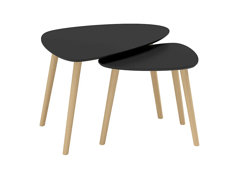 Lot de 2 tables basses gigognes BIDART noir et bois
