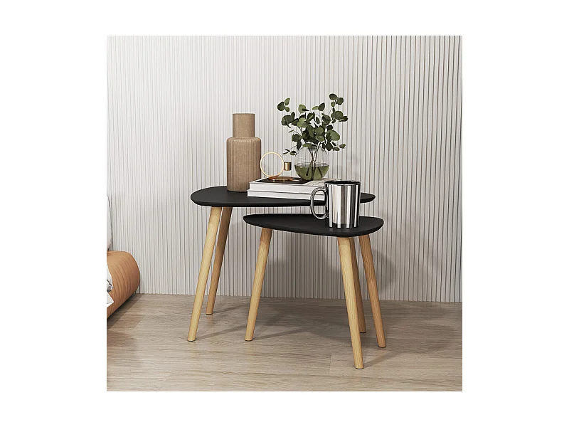 Lot de 2 tables basses gigognes BIDART noir et bois