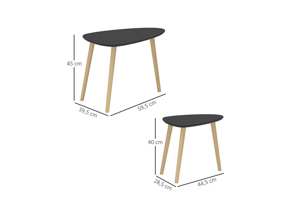 Lot de 2 tables basses gigognes BIDART noir et bois