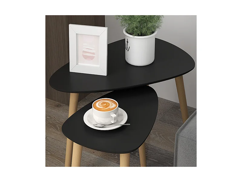 Lot de 2 tables basses gigognes BIDART noir et bois