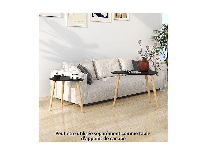 Lot de 2 tables basses gigognes BIDART noir et bois
