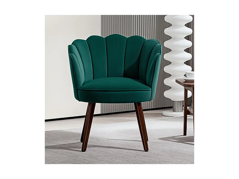 Fauteuil design coquillage piètement bois hévéa velours