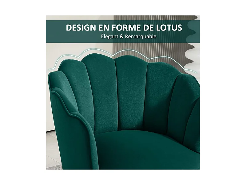 Fauteuil design coquillage piètement bois hévéa velours