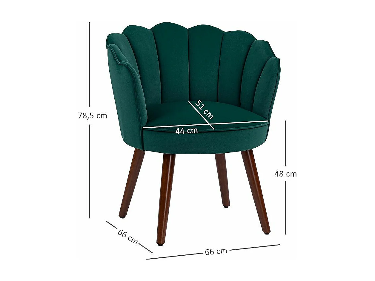 Fauteuil design coquillage piètement bois hévéa velours