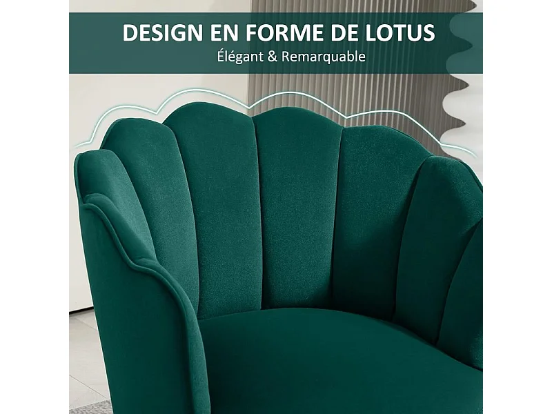 Fauteuil design coquillage piètement bois hévéa velours