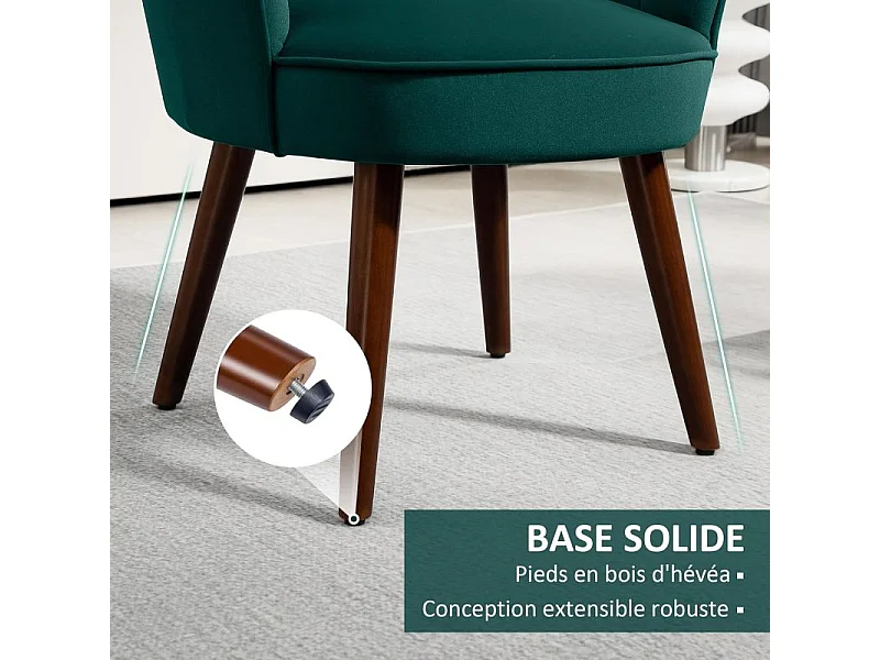 Fauteuil design coquillage piètement bois hévéa velours