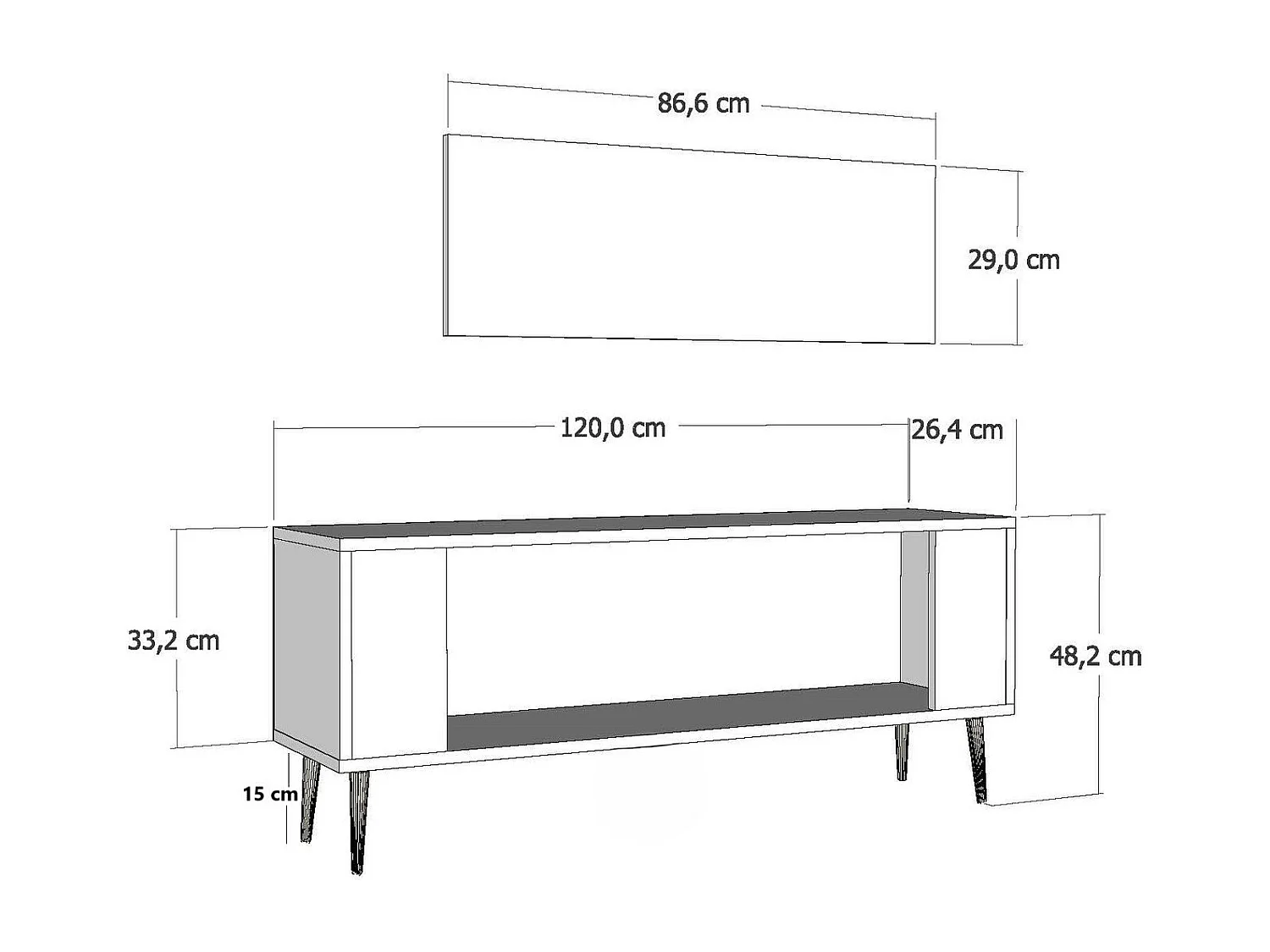 Móvel de TV – 120 cm x 48,2 cm x 26,4 cm – Antracite e Dourado – Melamina
